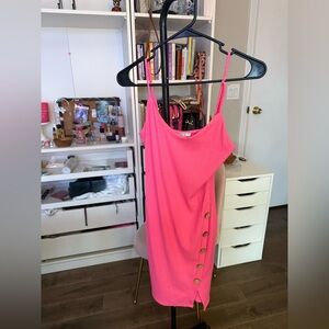 Pink Ribbed Dress with Button Detail